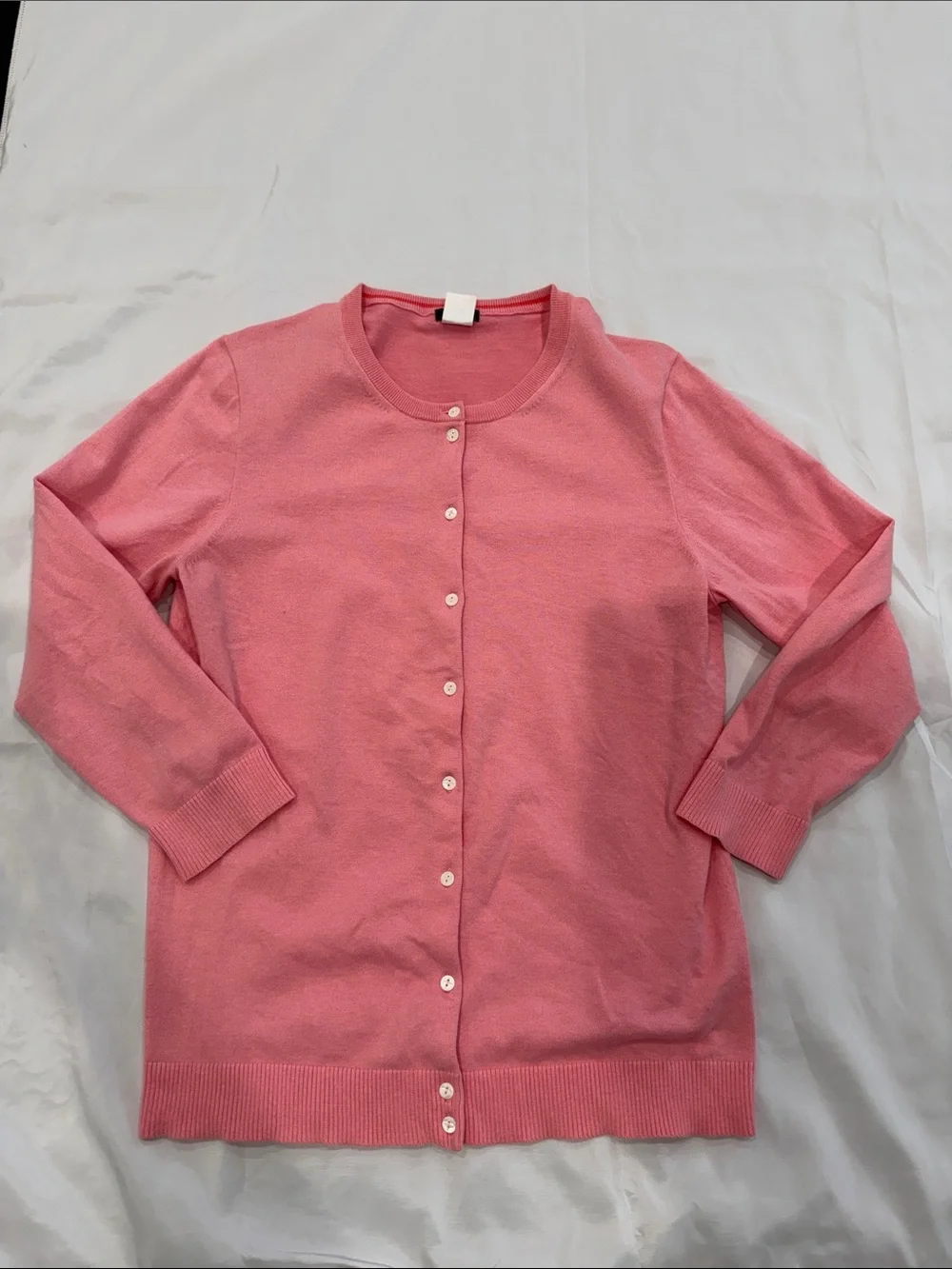 J Crew 3/4 Sleeve Pink Button-Up Cotton Blend Cardigan—Large